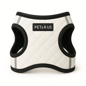 PETsRUS Step In Vest Dog Harness Quilted Vegan Leather White Black Reflective